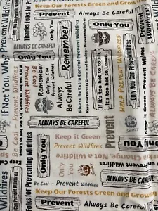 SMOKEY THE BEAR Cotton Quilt fabric 2019 Riley Blake Cream Park Signs Text 26x44 - Picture 1 of 3