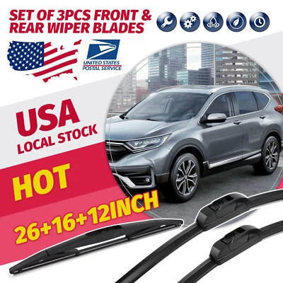 26" 16" 12" Front and Rear Windshield Wiper Blade For Subaru Impreza 13-16 - Image 1 of 4