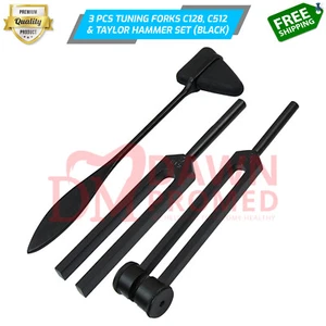 3 Pcs Tactical Black Tuning Forks Set C128 & C512 & Taylor Hammer German Grade - Picture 1 of 7