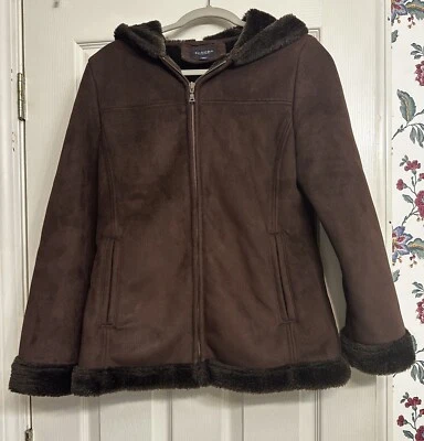Sonoma Small Women’s Faux Suede Faux Fur Lined Choc Brown Hooded Coat Washable - Image 1 of 4