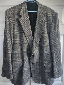 Classic Saville Row Grey Plaid Wool Jacket 2 Button Single Vent 48L Excellent - Picture 1 of 7