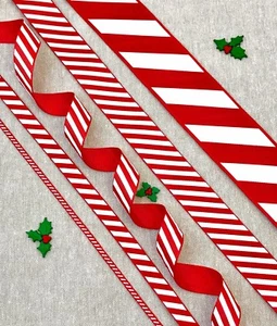 Red & White Candy Stripe Ribbon Christmas Tree Cake Candy Cane Xmas Hamper Sweet - Picture 1 of 8