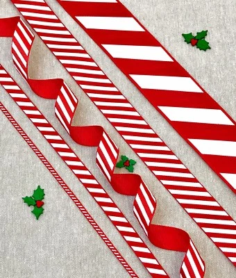 Red & White Candy Stripe Ribbon Christmas Tree Cake Candy Cane Xmas Hamper Sweet - Image 1 of 2
