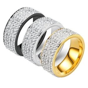 Mens Silver Gold Plated With Cubic Zicronia Gemstones Band Pave Diamond Ring - Picture 1 of 5