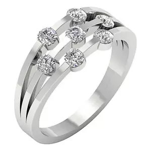 SI F 0.81 Ct Genuine Diamond Three Row Anniversary Wedding Ring 14K White Gold - Picture 1 of 6