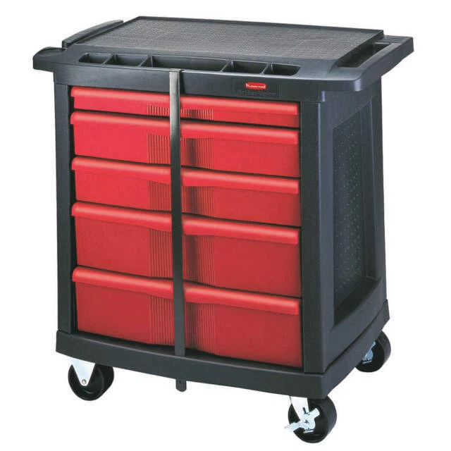 Rubbermaid Commercial Trademaster 5 Drawer Mobile Work Center - Black/Red (FG773488BLA)