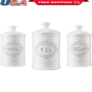 Large Ceramic Airtight Canister Set 3 Kitchen Storage Jars Coffee Sugar Tea New - Picture 1 of 5