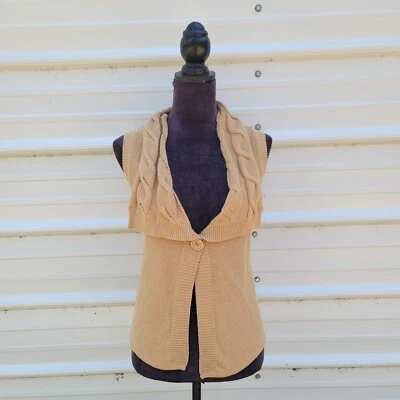 Cárdigan Chadwick Mujer Beige Tostado Botón Único Sin Mangas Tejido Cubierta Top Talla M Foto 1 de 4