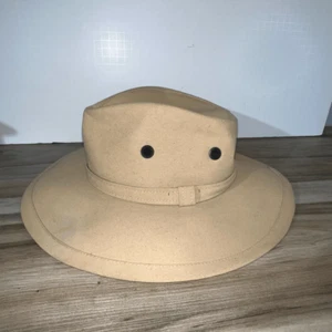 Vintage 1945 Lotia Carr Canvas Hat Made In New Zealand Tan Medium Safari Western - Picture 1 of 7