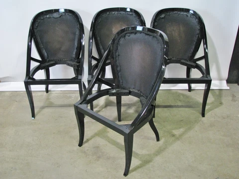 4 Art Deco Mastercraft Black Lacquered Dining Chairs; Restored + Seats Cover