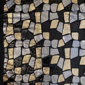 Ropa De Colección Años 90 Tela Lentejuelas Negro Bronce Dorado Abstracto Bloques Elásticos Espalda - Imagen 1 de 10
