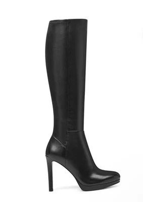 NINE WEST - QUIZME, Botas hasta la rodilla elásticas de cuero negro, 4", talla 7,5  Foto 1 de 4