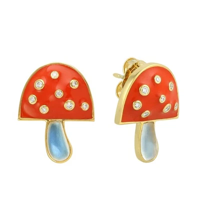 Pendientes de oro de 14K esmalte de setas diamante piedra lunar joyería regal... - Imagen 1 de 4