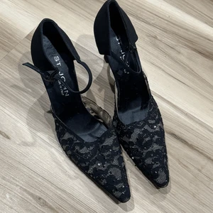 St John italienische Pumps spitz zulaufend Pfennigabsatz schwarz Spitze Glitzer Damen 8,5 - Bild 1 von 6