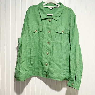 Coldwater Creek Kelly Green Linen Jacket Plus Size 3X - Image 1 of 4