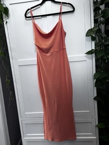 Selfie Leslie Frieda Cowl Neck Side Split Ribbed Midi Dress Desert Rose Party - Picture 1 of 16