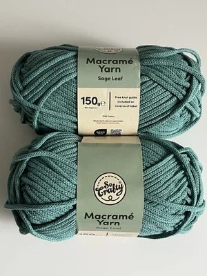Sage leaf macrame yarn 2 x 150g balls So Crafty 300g green knit 100% cotton cord