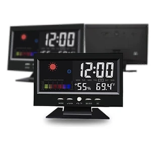 Indoor Outdoor Temperature Humidity Meter Sound Control Clock Weather Station - Picture 1 of 6