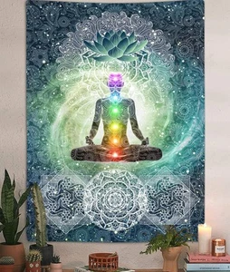 Chakra Tapestry, Seven Chakra Yoga Meditation Zen Decor Small Tapestry Wall H... - Picture 1 of 7