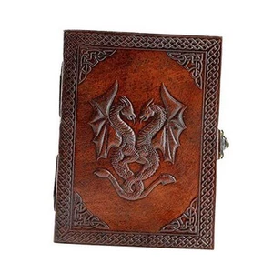 Handmade Leather Double Dragon Journal | Writing Notebook Diary | 7 x 5 Brown - Picture 1 of 8