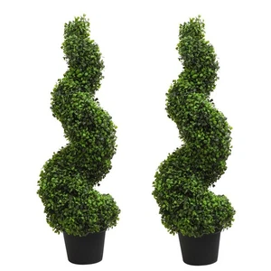 2 Pack 35/43 in Faux Tree Artificial Boxwood Spiral Topiary Tree Greenery Plants - Picture 1 of 12