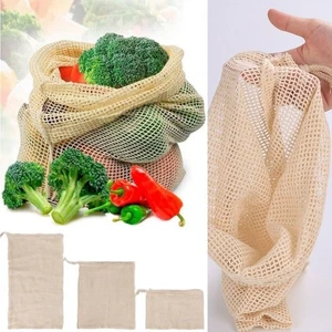 Reusable Mesh Shopping Bag Light Weight Drawstring Bag Fashion Bundle Pocket - Picture 1 of 19