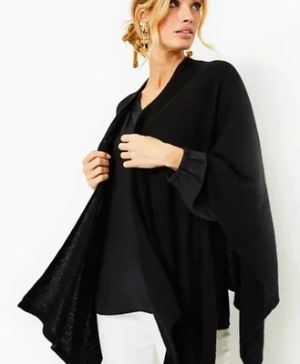 Новый с Ярлыками $298 LILLY PULITZER TERRI 100% кашемир надежном плащ шаль черный один ремонт - Изображение 1 из 4