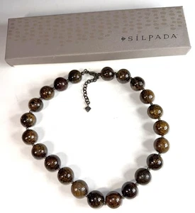 Vintage Silpada Sterlingsilber 925 Bronzit runde Perlen Kugel klobig 19" Halskette - Bild 1 von 7
