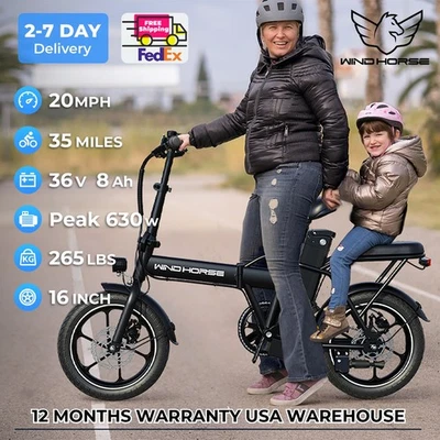 Bicicleta Eléctrica Plegable 16" 36V 630W 35 Millas Alcance 20MPH E-bike para Viajes Foto 1 de 4
