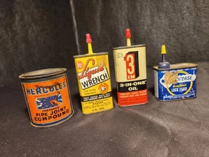 VINTAGE SET BESTEHEND AUS 4 teilweise vollen Öldosen-Hercules/Flüssigkeitsschlüssel/3-in-1/Lock Ease - Bild 1 von 24