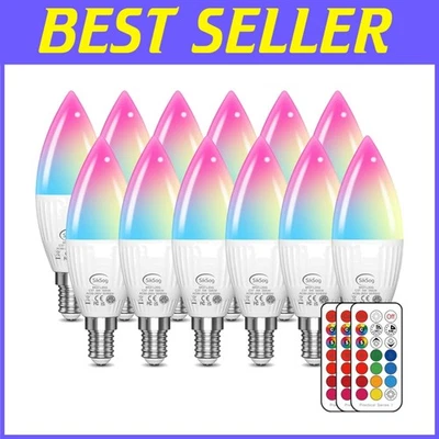 5W E12 LED Bulbs 12-Pack, Color Changing with Remote Control - Image 1 of 4