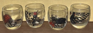 VTG 50s Humorous Naughty Painted Shot Glass Set of 4 Drinking Cartoon Glasses - Picture 1 of 4