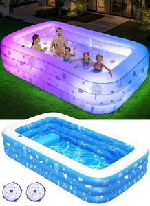 Inflatable Pool with Seat & Pool Light, Thickened Large Size Family,105"x65"x25" - Picture 1 of 7