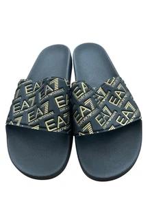 Emporio Armani EA7 Black Gold Logo Sliders Sandals - Men’s UK Size 10 - BNWT - Picture 1 of 7