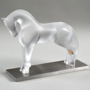 Siglavy-Horse Frosted Glass on Metal Base Signed LALIQUE France #11649 - Picture 1 of 7