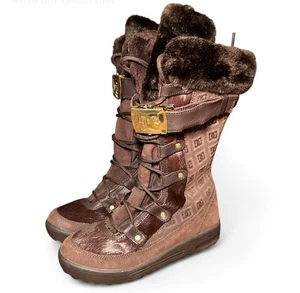 Rare Vintage 2000s DC Shoes Windham Thinsulate Boots Dc Logo Brown Fur Size 8L - Bild 1 von 8