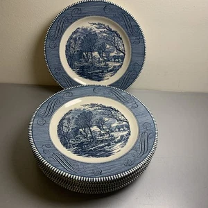 Lote de 8 platos de cena Currier & Ives The Old Grist Mill Royal China - Imagen 1 de 3