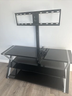 Soporte de TV para TV de hasta 65 pulgadas con 3 estantes de vidrio templado con pantalla Foto 1 de 2