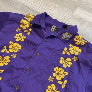 Camicia hawaiana Lsu Tigers GRANDE chillwear logo floreale vintage viola oro manica corta - Foto 1 di 7