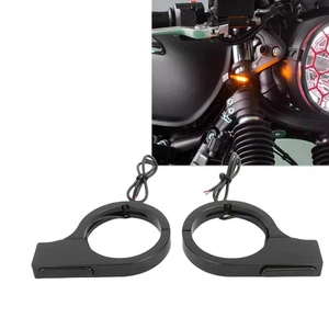 2x Black Front Fork Turn Signal Lights 28-58mm For Custom Cruiser Chopper Bobber - Picture 1 of 6