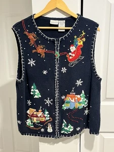 Vintage weißer Hirsch Weihnachten Pullover Weste Größe 18W/20W Reißverschluss Santa Rentier - Bild 1 von 10