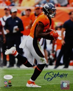 Foto firmata Courtland Sutton Broncos 8x10 PF funzionante con palla - JSA W originale *blu - Foto 1 di 5