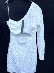 BNWT Love & Lemonade 10 12 Short Party Dress White CutOut Gap Sequins 1 Shoulder - Picture 1 of 12