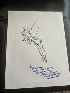CLAIR WEEKS SIGNED TINKERBELL FACSIMILE SKETCH DISNEY ANIMATOR - Picture 1 of 3