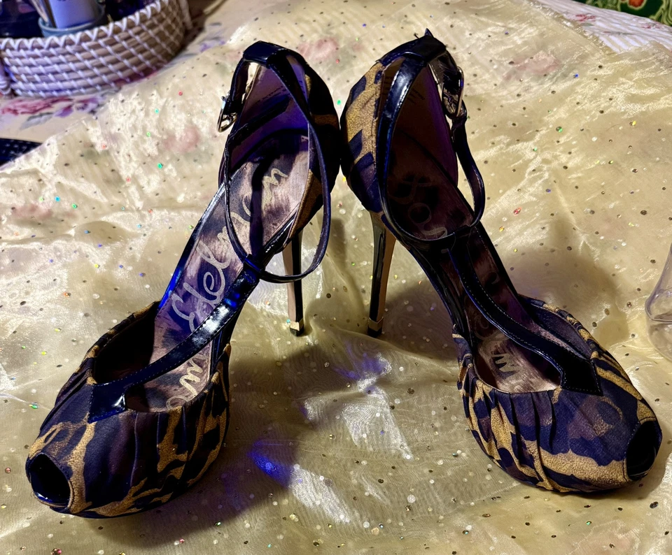 Sam Edelman *Leopard🐆Cheetah* Print Peep Toe Platform High Heel Shoes 8 - Image 1 of 4