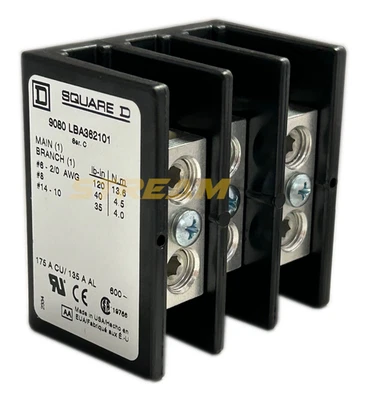 Square D 9080-LBA362101 Power Distribution Block, 175A, 600V, 3-Pole, 14-2/0 AWG - Image 1 of 4