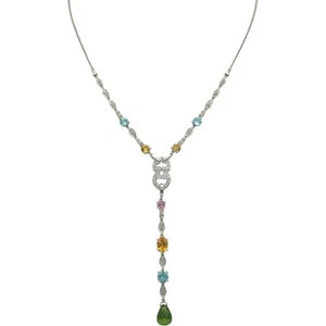 14k White Gold 0.40CT Diamond Assorted Gemstone Green Glass Formal Necklace - Picture 1 of 5
