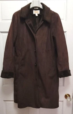 Talbots Women's Washable Faux Suede Fur Lined Winter Coat - Brown - Large - Image 1 of 4