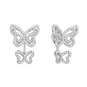 Solid 925 Sterling Silver Butterfly CZ Ear Jacket Stud Earrings - Picture 1 of 9