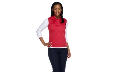 Chaleco Dennis Basso Berry Rojo Elástico Algodón Botón Frontal L Nuevo Foto 1 de 4